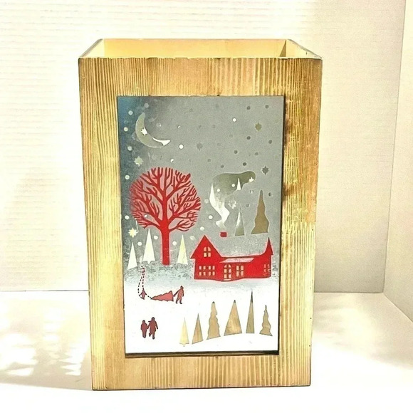 Harry David Lantern Christmas Holiday Candle Box Holder Wood Tin Cut Out Shadow - Picture 1 of 7